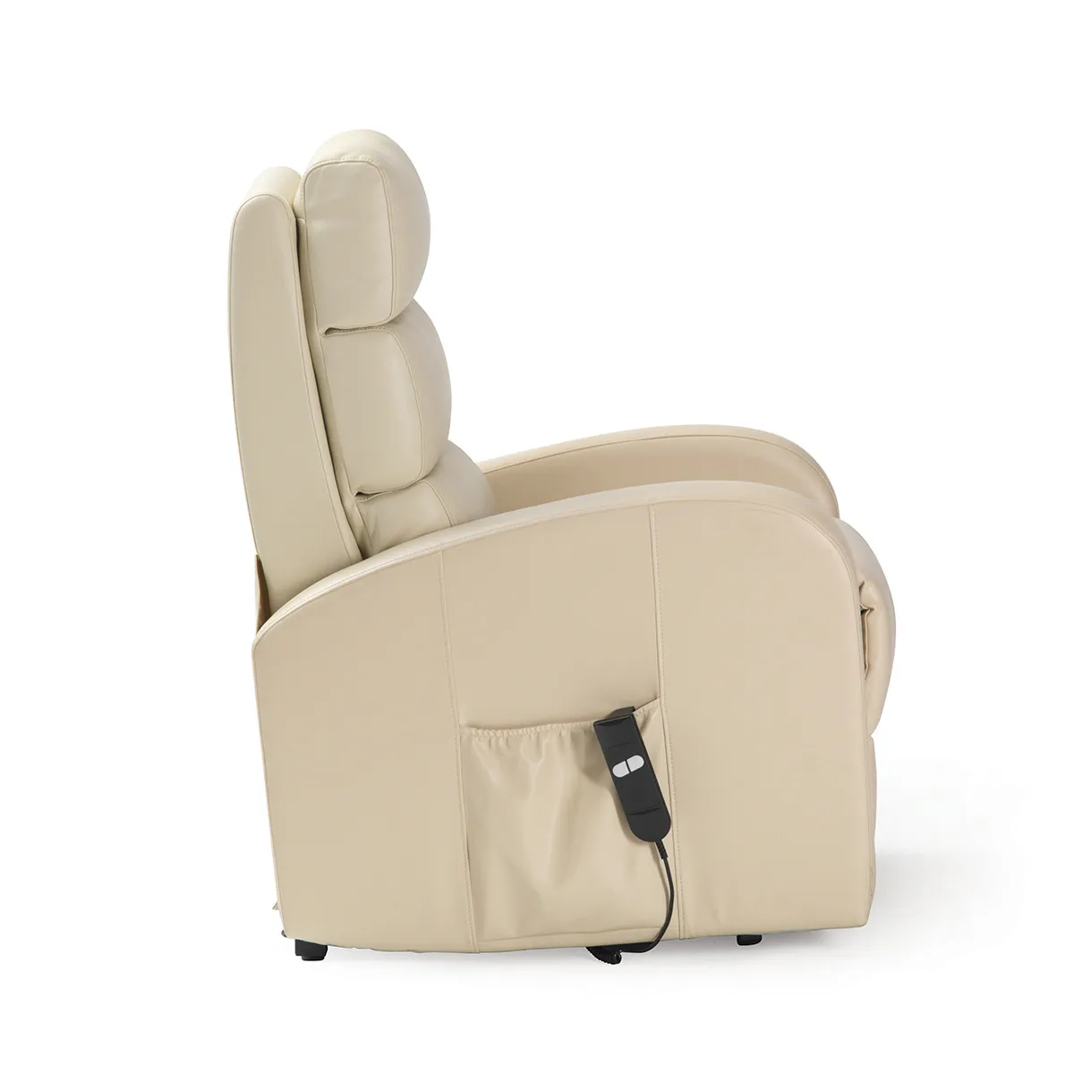 Three Tier Back Rise and Recline Chair in Cream PU Side View.jpg